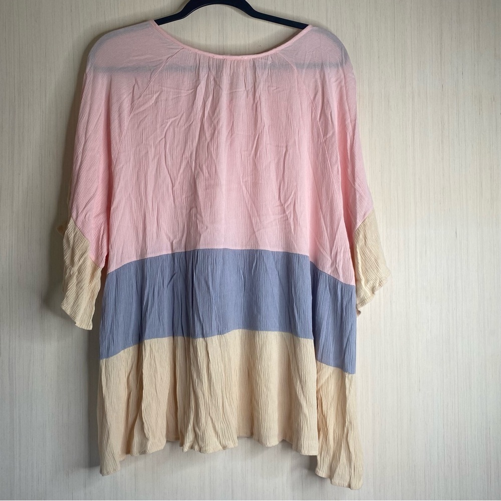 143 Story By Line Up Color-block Tye Front Women’s Shirt Pink/Blue/Cream 2X - Picture 2 of 6